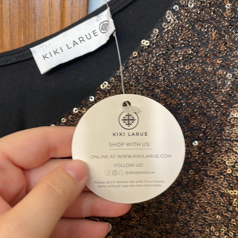 KIKI LARUE NWT Women’s Size Large Gold Black Sequin Holiday Top V-Neck “Crosby” - Picture 6 of 9